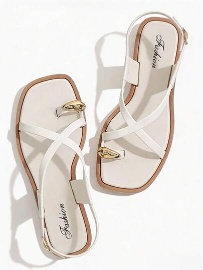 Women's Solid Color Open Toe Flat Sandals, Women's Summer Sandals, New Beach Sandals, Elegant Casual Versatile Women's Flat Slide Sandals, Women's Flat Sandals, Open Toe Sandals, Open Toe Slippers, White Slippers, White Sandals, Thong Sandals, Thong Sandals, Sandals, Summer Shoes, Beach Sandals, Sandals For Women, Vacation,