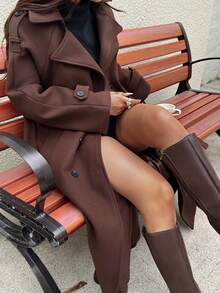 DEEKA Autumn/Winter New Women's Fashion Classic Double-Breasted Windbreaker Coat - Brown - View 3