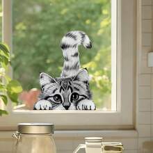 Autocolant de fereastră cu pisoi drăguț - Autocolant de sticlă static fără lipici, decor adorabil cu pisică care se uită pe furiș pentru casă, bucătărie, baie, artă de perete reutilizabilă cu animale detașabile, decor de casă în tendințe 2025. Autocolante de sticlă - autoadezive, autocolante detașabile din vinil, potrivite pentru decorarea ferestrelor din dormitor și sufragerie