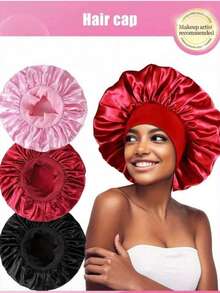 3pcs Women's New Wide Version Solid Color Silk Nightcap, Satin Hair Cap - Soft Shower Cap, Equipped With Comfortable Elastic Band, Suitable For Daily Use, Silk Cap, Satin Cap, Christmas Gift, Gift For Girlfriend, Gift For Boyfriend, Gift For Family, Gift For Dad, Gift For Mom, Suitable For Home, Bathroom And Bedroom Use. Good Helper For Home And Bathroom Decoration,