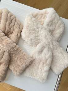 1 pieza Bufanda con textura de piel sintética, bufanda de invierno beige, bufanda suave y esponjosa, accesorio elegante y de moda para el frío, bufanda de invierno para mujer - Multicolor - Ver 7