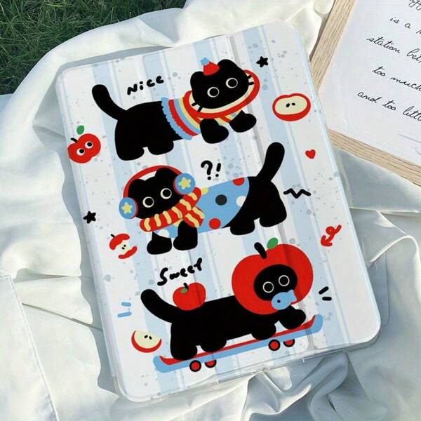 Cute Cat Pattern Tablet Case For Ipad Case 10th Generation Ipad A16 Case IPad 11 2025/10.9/Air4/5/6/7/Mini/10.2/Pro 11/10th/9.7/10.5 And  A7 A8 A9 S6 Lite S7 S8 S9 S10+ Auto Sleep/Wake Function. Non-Slip Trifold Tablet Cover Case With Pencil Holder Slim Protective Case Perfect For Back-To-School Season, Christmas Gifts.