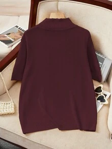 [Góry] Elegancki golf damski z krótkim rękawem, dzianinowy top BuyK, miękki materiał, klasyczny i uniwersalny, odpowiedni na wiele okazji