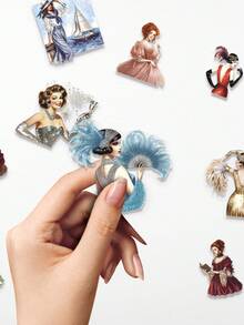 50pcs Vintage Women Themed Sticker Set, Non-Repeating, Exquisite Vinyl Material 2D Removable Stickers, No Residue, Suitable For Classroom Rewards, Holiday Gifts, Parties, Home Decor, Birthday Presents, Can Be Used On Laptops, Cars, Luggage, Scooters, Notebooks, Cups, Tablets, Notebooks, Water Bottles, Phone Cases, Etc. High-Resolution Printing, Vibrant Colors, Fun Gift For Students, Teenagers, And Office Workers. - Vintage Lady - View 8