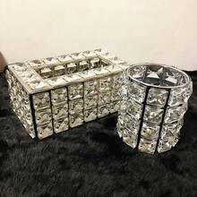 1pc Crystal Tissue Box Holder, Crystal Cube Napkin Dispenser For Bedroom, Office, Cafe, Hotel, Bar, Glitter Stone Box; 1pc Makeup Brush Holder, Pen Storage Box - Gold - View 6