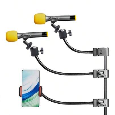 1 Set Of Mobile Phone And Microphone Stand With Metal Hose And Music Stand - Flexible Holder For 5-12.9-Inch Tablets And Smartphones
