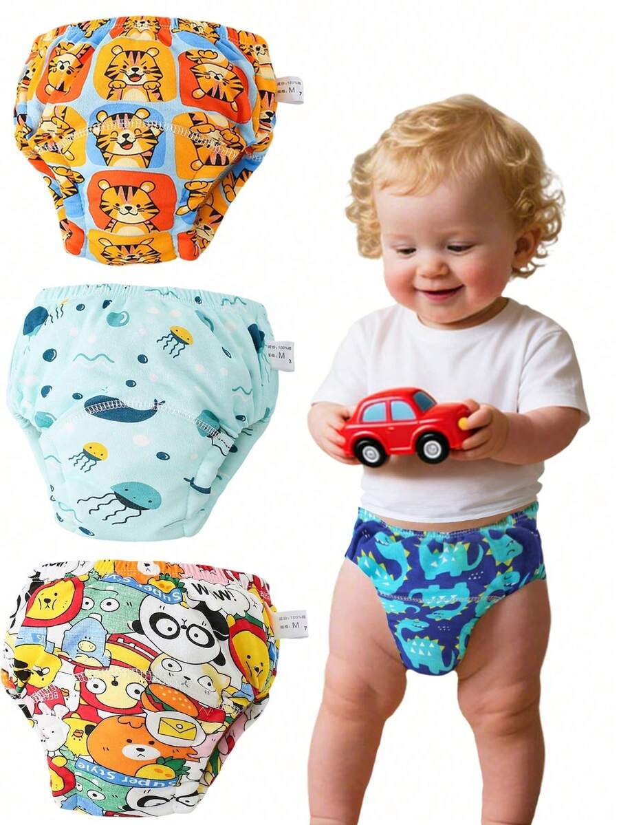 3pcs/Pack Baby Potty Training Pants, Waterproof Anti-Leakage Cute Printed Washable Briefs, Unisex Toddler Boys Girls - Multicolor - View 1