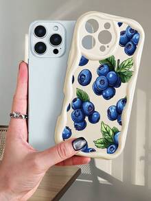 Funda para teléfono con diseño de arándanos y hojas verdes, a prueba de golpes, ajustada, moderna y con estampado de comida, compatible con iPhone 16ProMax/16E/16Pro/16Plus/16/15ProMax/15Pro/15Plus/15/14ProMax/14Pro/14Plus/14/13ProMax/13Pro/13/13Mini/12ProMax/12Pro/12/12Mini/11ProMax/11Pro/11/XSMAX/XR/X/XS - Blanco - Ver 12