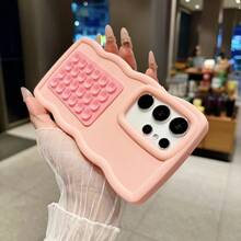 1pc Wave-Shaped Dopamine Multi-Function Suction Cup Phone Case, Compatible With Apple 17Pro Max/ Note 11 4G/Galaxy A55/ Note 30/ Moto E30/Camon 20/Camon 20 Pro 4G/Spark 8C/Spark Go 2022/Smart 7, Smart 8, 1mm Thick Anti-Drop & Anti-Yellowing, Applicable Scenario: Suction Cup On Glass Wall - Pink - View 3