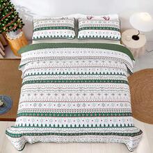 Floral Plaid Patchwork Quilt Set King Size, Reversible Brown Bedding Set Soft Microfiber Lightweight Bedspread Coverlet 3 Piece All - Season Use (104x90 Inches) - 聖誕樹 - 查看 3
