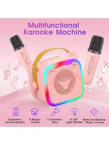 2025 New Mini Bear Multifunctional Wireless Karaoke Speaker | Dual Microphones, Multiple Voice Changing Modes, Large Capacity Battery, Various Playback Modes, Compact And Portable, Perfect For Home KTV, Outdoor Use, Birthday And Holiday Gifts, Ideal Christmas Gift - Pink (two microphones) - 查看 5