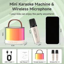 Mini Karaoke Machine, Portable Wireless Karaoke Speaker With 2 Wireless Microphones And Party Lights, Wireless Microphone Speaker Set, Suitable For Home Parties, Birthday Gifts - Christmas Gifts - Màu be - Xem 6