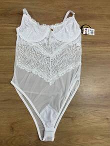 Lace Bodysuit With Underwire, Blogger/Influencer Style, With Tulle - 白色 - 查看 6