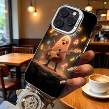 Funda para teléfono con estampado de estrella de rock de patata plateada tocando guitarra con notas musicales para iPhone 14 Pro Max  Galaxy S23 Plus, opción de regalo ideal para todas las estaciones - Negro - Ver 6