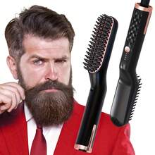 Men's Hair And Beard Straightener - Professional Electric Flat Iron With Comb, Fast Heating Styling Tool For Smooth And Neat Hairstyles - Black - View 2