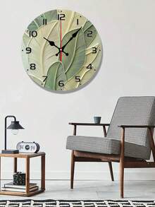 10/12 英寸静音抽象叶子图案挂钟 - 无框现代复古木纹纹理 - 绿色和米色渐变 - 适用于客厅、卧室、厨房 - 不含电池 - 客厅挂钟 - 彩色 - 查看 3