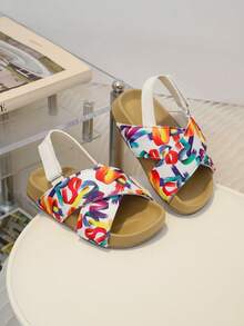 Kids Fashion Versatile Casual Sandals, Girls Soft Bottom Comfortable Painted Cute Hook And Loop Sandals, Toddler Walking Shoes - White - View 1