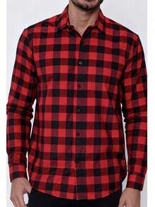 Men's Casual Long-Sleeved Plaid Shirt - Đỏ - Xem 7