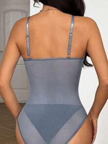 Bodysuit JSE Romantic dengan Hiasan Renda, Bodysuit Korset Tanpa Punggung Seksi Pas Badan - Dusty Blue - View 6