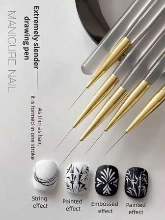 Delicate Stretching Nail Art Pen Set: Gray Acrylic Rod Stretching Nail Art Pen, Floral Nail Art Pen, Extended Grid Pen, Ultra-Fine Stretching Nail Art Pen, Sweeping Pen, Professional Hook Line Nail Art Tool, Exquisite Pen Tip, Vintage Grid Nail Art Pen For Nail Salon