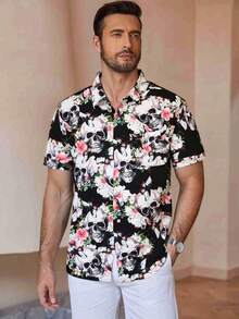 Hawaiian Shirt For Man Short Sleeve Button-Down Vintage Tropical Floral Print, Lightweight Breathable Summer Beach Shirt For Casual Vacation - A008 - Xem 2