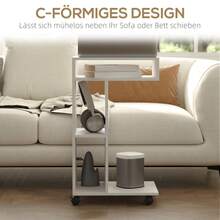 HOMCOM Side Table With Casters, Coffee Table, 4-Shelf Desk, Sofa Table, Laptop Table, Bedside Table, For Dining Room Or Living Room, White - White - View 4