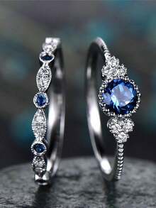 2pcs 925 Sterling Silver Elegant Romantic Cubic Zirconia Rings, Women's Valentine's Day Gift, Engagement Ring, Bridal Jewelry, Christmas Gift - Double Diamond Ring - View 1