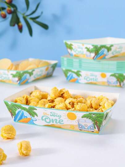 10/24pcs Happy Summer Bus Food Boxes, Fries Boxes, Popcorn Boxes, Popcorn Boxes, Birthday Party Decor And Home Movie Night Snack Boxes, Suitable For Lunch Box, Bakery Bread, Burger Restaurant