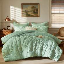 5/7pcs Modern Minimalist Bed Comforter Set, 100% Microfiber Soft Breathable Winter Bedding Set, Comfortable And Warm, Include 1 Comforter+1 Flat Sheet+1 Fitted Sheet+1/2 Pillowcases+1/2 Pillowshams,All-Season, Bed In A Bag,Wonderful Room Decor,Christmas Gift - Green-BZ74 - 查看 15