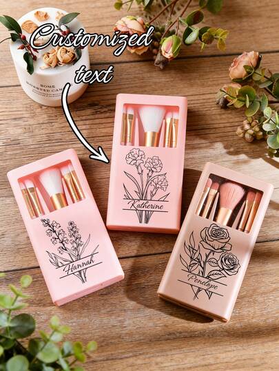 Estuche personalizado con nombre para brochas de maquillaje de mujer con espejo, kit de brochas cosméticas organizador, estuche portátil para almacenamiento de brochas con nombre personalizado, patrón DIY, accesorios de viaje, recipiente impermeable para polvos, base, sombra de ojos y brochas para bolsillo, cartera