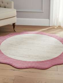 1 pièce Tapis rond asymétrique en peluche rose lavable, convient pour le salon, la salle à manger, le bureau, la chambre, la salle de yoga. Texture en peluche courte. Décoration de maison personnalisée, mode maison, préférée des jeunes. Lavage machine. Nouveau design. Plusieurs tailles disponibles. Cadeau de pendaison de crémaillère, cadeau de nouvel an - Rose bonbon - Voir 3