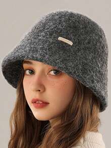 1 Stück Damenhut, einfaches Design hochwertige Leder-Beschriftung Plüsch Fischerhut, Herbst/Winter neu warm, windabweisend, modisch, vielseitig, schmeichelhaft, breite Krempe Fischerhut, geeignet für Herbst/Winter Outdoor, tägliche Fahrten, Einkaufen und kalte Wetter Outfits für Frauen - A - Übersicht 5