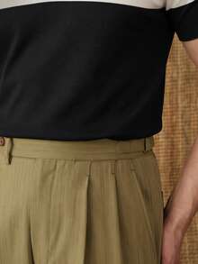 Men's Striped Polo Collar Short Sleeve Casual Knit Top - Black - View 6