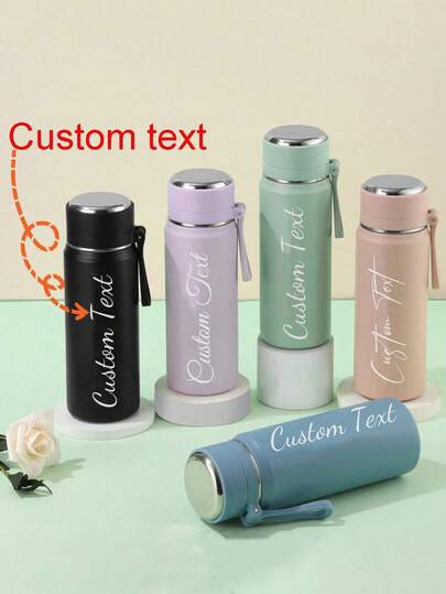 Customized Logo Double-Wall Vacuum Insulated Water Bottle, Personalized Name Label Vacuum Insulated Tumbler, Customized Insulated Cup, Personalized Unisex Double-Wall Stainless Steel Vacuum Travel Mug, Long-Lasting Insulation