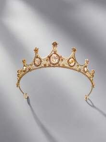 1 pieza Corona dorada de tiaras para mujeres, diadema de cristal con corona de princesa de strass, accesorios para el cabello, joyería, novia, boda, cumpleaños, fiesta, baile de graduación, Navidad, Ramadán