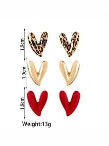 Retro Leopard Print Heart-Shaped Stud Earrings, Multi-Color Mixed Set Earrings, Elegant And Versatile Women's Style, Suitable For Daily Life, Commuting, Dates, Anniversaries, Party Decorations, Valentine's Day Gifts, And Wearing Ear Jewelry - Multicolor - View 2