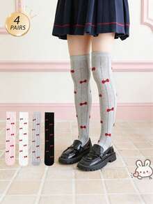 4 Pairs Girls Over-The-Knee Socks, Princess Style Over-The-Knee Socks, Fashionable And Comfortable Mid-Calf Socks For Spring And Autumn - Multicolor - View 9