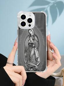 1PC Funda transparente con diseño de la Virgen de Guadalupe estilo religioso y clásico protección contra caídas delgada ideal para personas devotas uso diario diseño espiritual regalo significativo funda transparente resistente a golpes, compatible con Apple Phone17/16/15/14/13/12/11/XS/XR/X/PLUS/PRO/PROMAX agarre cómodo regalo festivo para amigos, novia, novio, familia - transparente - Ver 2