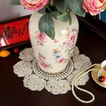 1件/2件装复古香槟金法式刺绣玫瑰花餐垫、杯垫、花瓶垫 - 米色 - 查看 7