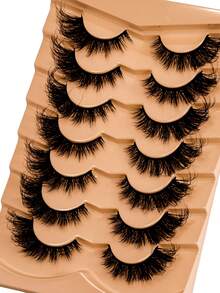 New Style 7 Pairs Of Cat Eye Lashes, 3D Natural False Lashes, 5D Volumizing & Soft Cross Manga Mascara, Wispy Natural Lash Extension Look - Black - View 2