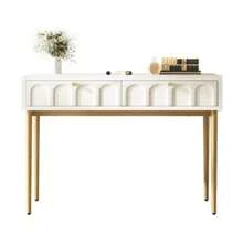 Vanity With 2 Drawers, 76.5 Cm High, Tall Bedroom Dresser, White-Edged Cabinet, Bedroom Chest Of Drawers, Cream/White - H76.5 / W100 / D45 Cm - Creamy White - View 7
