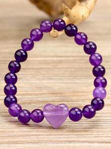 复古心形天然石手链，优雅精致的菱锰矿和绿东陵玉情侣手链 - 彩色 - 查看 4