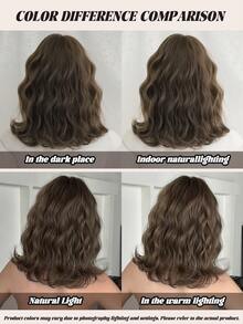 NAMM 14英寸短款棕色波浪卷发，带刘海，高密度150%，玫瑰网帽，高温丝滑合成纤维，适合日常佩戴、樱花庆典、派对、街头风、摄影等多种场合 - 女孩礼物假发配饰（自然层次纹理，轻盈舒适） - 棕色 - 查看 7