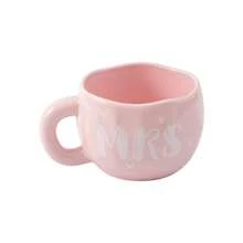 1/2个 285毫升/9.5盎司 先生和太太陶瓷咖啡杯，黑色和粉色手工不规则瓷质茶杯，适用于抹茶、拿铁、牛奶等，情侣杯，结婚纪念日、订婚、情人节礼物，男女皆宜。 - 彩色 - 查看 16