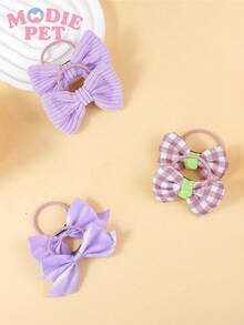 10pcs Cute Bow Hair Accessories Set, Pet Cat Dog Hair Clips, Decorative Pet Grooming Hair Accessories, Happy Kitty Puppy - Mauve Purple - View 4