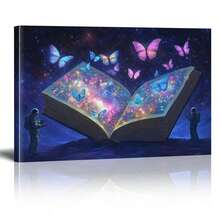 1 Piece Framed Astronaut Universe Book Encounter Butterfly Art Canvas Painting Print Poster, Suitable For Living Room, Bathroom, Bedroom, Hotel, B&B, Apartment, Villa, Gallery, Classroom, Corridor, Studio, Children's Room, Nursery, Kindergarten, Study, Office Wall Decoration Ready To Hang - 白色 - 查看 1