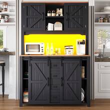 Kitchen Furniture (115 * 40 * 174.7 Cm), Tall Sideboards, Kitchen Cabinets With Sliding Doors And LED Lighting, Black And White - Black - View 12