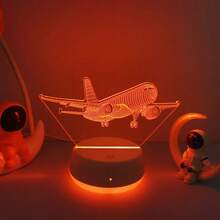 1 قطعة ضوء ليلي زخرفي بتأثير بصري ثلاثي الأبعاد بشكل طائرة، خيارات 7 ألوان، مفتاح لمس، قاعدة بيضاء، مصباح مكتبي/سرير صغير، هدية رائعة للأصدقاء