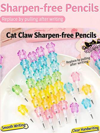 60/28/14pcs Cat Claw Chain Automatic Pencil, Cute Elementary School Student 1.6 Bold HB Non Sharpening Activity Pencil, Detachable Bean Pen, Cartoon Stacking Music Pencil, Creative Toy For School And Office Supplies.