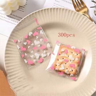 100/200/300pcs Transparent Self-Sealing Plastic Candy Bags, Suitable For Valentine's Day, Birthday, Wedding, Christmas, New Year Party, Holiday Banquet, Baking, Wedding Candy Bags, Gift Bags, Decorative Bags